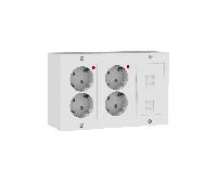 CABLEPELADO Kit puesto trabajo pared superficie | Módulo Doble Schuko Embornado Por Corte-Rápido Con LED, Módulo Doble Schuko Embornado Por Corte-Rápido Con LED, 1 Placa Datos Para 2 Conectores White