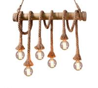CABLEPELADO Lampara cuerda colgante Bamboo | Apto para 6 bombillas con casquillo E27 (no incluidas) | Decoración lampara Rustica | Decoración lampara Vintage | 80 cm ancho | Cáñamo natural