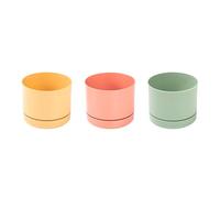 CABLEPELADO - Macetas para Cactus de Plástico, Pack de 3 Unidades, 12 cm Diámetro con Plato Integrado, Colores Pastel, Mini Maceteros para Plantas de Interior