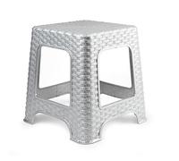 CABLEPELADO - Taburete de Rattan Bajo, Ligero y Multifuncional, Asiento Plástico Supletorio, Silla Sin Respaldo, Antideslizante, Apilable, 33 cm Altura, Gris