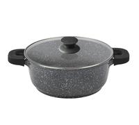 Cacerola Aluminio fundido black alta piedra - Asas con protector de silicona - Tapa de cristal - Adecuada para vitrocerámica, gas, eléctrica, inducción - Rápida y fácil de limpiar, adecuada para lavav