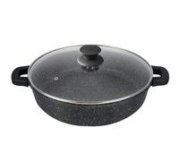 Cacerola Aluminio fundido black baja piedra- Asas con protector de silicona - Tapa de cristal - Adecuada para vitrocerámica, gas, eléctrica, inducción - Rápida y fácil de limpiar, adecuada para lavava