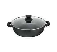 Cacerola Aluminio fundido black baja xylan - Asas con protector de silicona - Tapa de cristal - Adecuada para vitrocerámica, gas, eléctrica, inducción - Rápida y fácil de limpiar, adecuada para