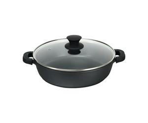Cacerola Aluminio fundido black baja xylan - Asas con protector de silicona - Tapa de cristal - Adecuada para vitrocerámica, gas, eléctrica, inducción - Rápida y fácil de limpiar, adecuada para