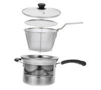 Cacerola de Acero Inoxidable para Freír, Olla Pequeña Multifunción con Tapa | Uso Doméstico en Cocina, Color Plata, Base Antideslizante, Mango Antiquemaduras, 1 Juego