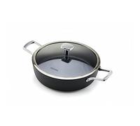 Cacerola de aluminio revestida con antiadherente - Tapa de cristal transparente - 2 asas de acero inoxidable - Moneta Línea Armonia - Diámetro 28 cm - Fabricado en Italia