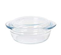 Cacerola de vidrio borosilicato con tapa 1.1 L + 0,3 L. Cazuela, fuente, molde redondo para horno con asas 21 x 18 x 8 cm