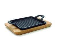LACOR - 25875 - Mini Plancha Grill Cuadrada Magma, Medidas Base Madera 19.5 x 14 x 1.7 cm, Medidas Grill Hierro Fundido 14 x 14 cm, Apto para Todo Tipo de Fuegos, Incluida Inducción y Horno