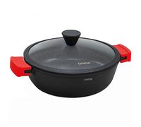 briebe Black Titanium Cacerola Baja de Cocina Inducción Antiadherente Titanio, Cazuela 32cm, Aluminio Fundido, Recubrimiento sin PFOA, Tapa Cristal, Asas Silicona, Vitrocerámica, Gas, Horno
