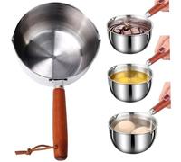 Cacerola pequeña de acero inoxidable de 500ml minicacerola para calentar mantequilla minicacerola con mango de madera y cuerda para colgar cacerola con pico vertedor para cocinar aceite caliente