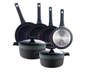 Cacerolas Ø24cm(4,7L)Ø28cm(7,2L), Cazo Ø16cm(1,3L) y Sartenes Ø20Ø24Ø28cm en Aluminio fundido con tapas GASTRO REECO MasterPRO