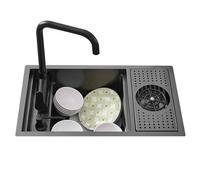 Cact Fregadero de cocina para apartamentos, diseño oculto montado en la pared, fregadero empotrado con grifo A (22.8 x 10.2 x 8.7 pulgadas), ideal para baños e inodoros pequeños