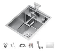 Cact inless - Fregadero de cocina de acero con grifo plegable y tapa, mini lavabo que ahorra espacio para apartamentos pequeños, caravanas y hogares modernos, diseño oculto