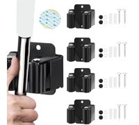 CACUINA 4 soportes para fregona y escoba, soporte de pared de acero inoxidable resistente, soporte para escobas, colgador de pared con tornillos, organizador de herramientas de jardín al aire libre