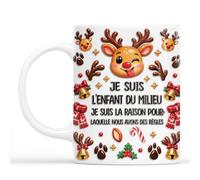 Cadeau Plus Taza con texto en francés "Je suis l'enfant du medieu/l'ainné/le plus jeune - Cadeau Frere Noel, Mug Herère, Mug Frère, Cadeau pour Son Brother Et Soeur