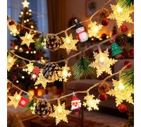 Cadena de luces de Navidad, 2M 20LED decoración navideña, cadena de luces blancas cálidas, cadena de luces de copos de nieve y piñas de pino, iluminación navideña para interior, exterior, ventana