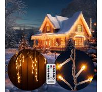 MONZANA® Cadena de Luces 200 LED Blanco Cálido 10m Mando a Distancia Resistentes al Agua Cortina de Luz Decorativa Navideña Interior Exterior