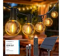 Cadena de luces solares para exteriores de 10M con 16+1 bombillas LED, G40 iluminación solar resistente a la intemperie para jardín, balcón, control remoto, 3 modos de iluminación, función de
