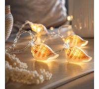 Cadena de luz de conchas, 10 leds blanco cálido, conchas de verdad, 1,5 m, de luces festivas.
