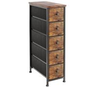 CAIYUN Cómoda con cajones de tela, cómoda estrecha con 5 cajones, armario para cajoneras, mesita auxiliar, mesita de noche para salón, dormitorio (marrón vintage)