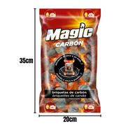 Caja 10 Bolsas Carbón Mágico 1.4Kg | Briquetas de Autoignición para Barbacoa | Encendido Rápido y Limpio hasta 2 Horas | Pack Ahorro Carbón Instantáneo para Parrilla, BBQ, Camping y Senderismo