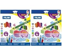Caja 12 lápices de colores Maxi triangulares + sacapuntas (Paquete de 2)