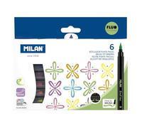 Caja 6 rotuladores punta pincel colores Fluo MILAN®