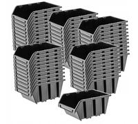 Caja apilable de taller KADAX, de plástico PP, 230 x 160 mm, negra, 50 piezas