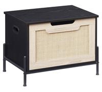 Caja-banco con asiento tapizado y detalles de ratán, 60 cm, baúl para zapatos, color