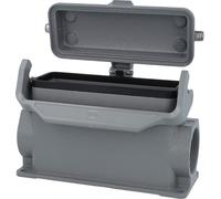 Caja base HARTING Han 24B, alta, con 2 entradas PG29 laterales para cables, equipada con 1 soporte longitudinal y tapa protectora de metal - 1 unidad