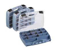 Caja clasificadora Relaxdays 3 Piezas, Caja de Herramientas Cerrada, HBT 6x32x26 cm, Gris-Negro