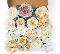 Caja combinada de flores artificiales Unyqoos® para crear ramos de novia y decoración festiva: rosas color marfil, naranja/rosa/blanco, fabricadas en seda artificial/plástico/espuma
