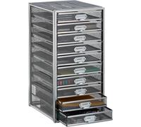 Relaxdays Organizador Escritorio con 10 Cajones para Documentos A4, Acero, Plateado, 55 x 27,5 x 35,5 cm