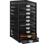 Caja con cajones Relaxdays, con 10 compartimentos, para documentos en formato DIN A4, sistema de organización para escritorio, archivador, color