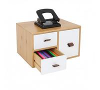 Caja con cajones Relaxdays de bambú y MDF, 3 cajones, HBT: 15 x 25 x 20 cm, Organizador de Escritorio, Natural/Blanco