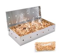 Caja de Ahumador, caja de ahumar para Barbacoa, Parrilla de Barbacoa de Acero Inoxidable, Barril Ahumador Barbacoa de Carne, Smoker Box para Parrillas de Gas, Carbón y Parrillas de Gas (con Virutas)