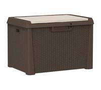 vidaXL Caja de Almacenaje Jardín con Cojín de Asiento, Caja Cerradura, Asiento Exterior de Almacenaje, Baúl Arcón de Patio, PP Marrón 125 L