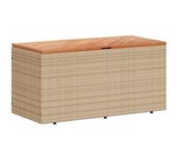 Caja de almacenamiento para jardín, color beige, 110x50x54 cm, fabricada con ratán sintético y madera de acacia