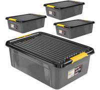 Monzana® 4x Cajas de Almacenaje con Tapa 30L Apilables para Alimentos sin BPA Cierre Clic Bodega Taller Garaje