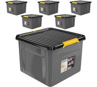 Monzana® 6x Cajas de Almacenaje con Tapa 32L Apilables para Alimentos sin BPA Cierre Clic Bodega Taller Garaje