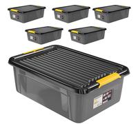 Monzana® 6x Cajas de Almacenaje con Tapa 30L Apilables para Alimentos sin BPA Cierre Clic Bodega Taller Garaje