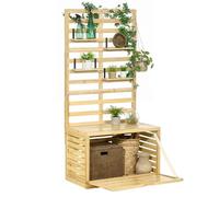 Outsunny Caja de Almacenamiento con Enrejado, 4 Estantes Colgantes, Puerta Magnética, Madera Maciza, Natural, 80 x 45 x 160 cm