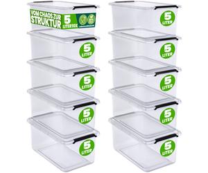 Caja de almacenaje set de 10 transparente 30x20x12cm 5L