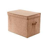 Caja de almacenamiento alta con tapa de tejido bouclé beige - h30 cm