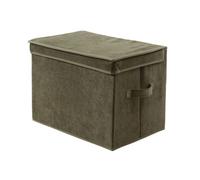 Caja de almacenamiento alta con tapa de tejido pana verde caqui - h30 cm