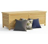 Caja de almacenamiento, caja para cojines, baúl de jardín con tapa, 140x46x52 cm, madera, color marrón
