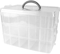 Caja de almacenamiento con tapa y asa, con 30 compartimentos transparentes, de 26 x 185 x 17 cm. Caja organizadora de 3 niveles, ideal para guardar objetos pequeños, cuentas, joyas, tornillos, esmalte