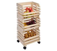 Caja de almacenamiento de madera para frutas y verduras con ruedas