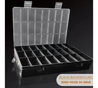 Caja de almacenamiento de plástico con 24 compartimentos de rejillas, caja para pendientes y joyería, contenedor para tornillos y cuentas, caja de almacenamiento para el hogar, contenedor organizador
