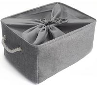 Caja de almacenamiento gris plegable de lino con asas de cordón, formato jumbo, marca Azomor®